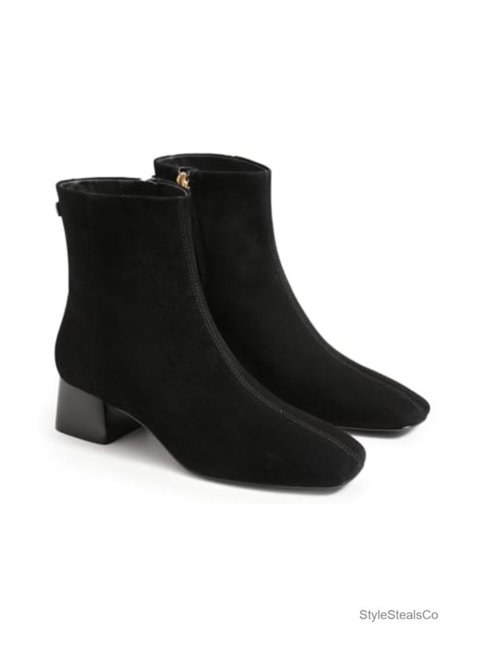 Womens Ankle Boots Chunky Low Heel Square Toe Booties Side Zipper Winter Dress